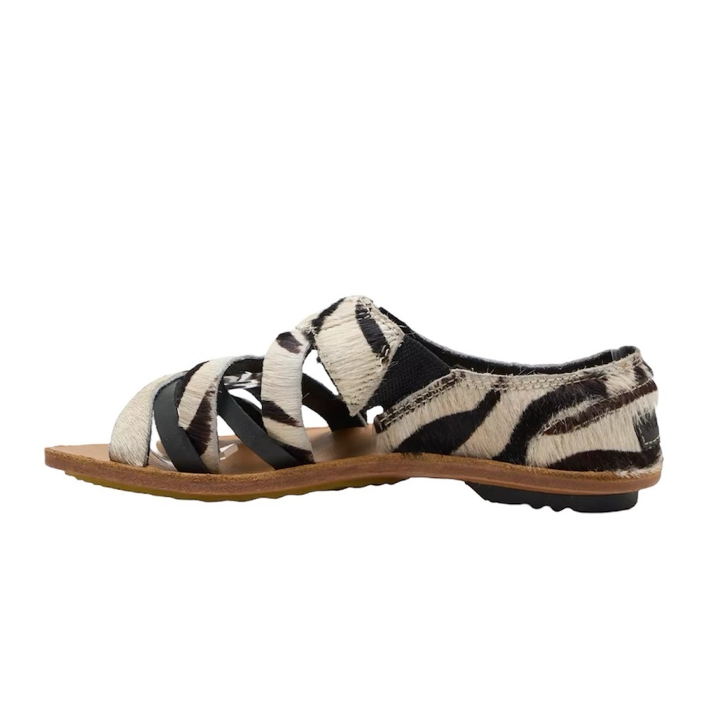 Sorel Black and White Sandals with‎ Bold Zebra Print calf hair leather